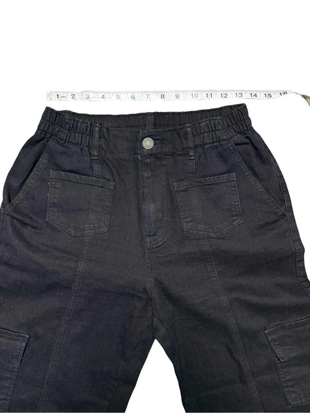Madden NYC Black Cargo Pants Elastic Waist Wide Leg Large L - Picture 7 of 9